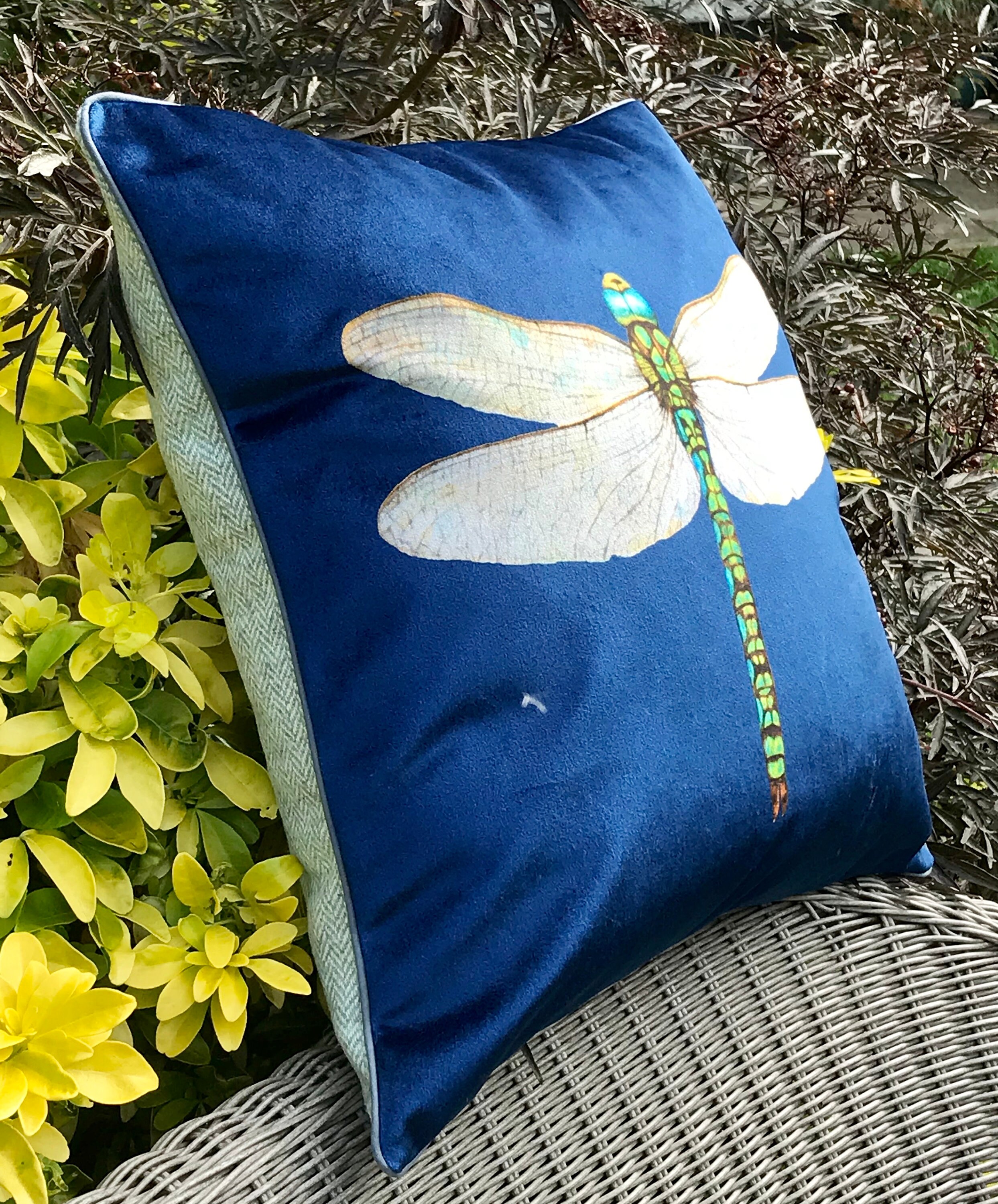 Navy Velvet Dragonfly Cushion Cover Luxury Arts and Crafts Etsy UK