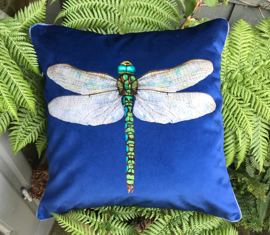 Navy Velvet Dragonfly Cushion Cover Luxury Arts and Crafts Etsy
