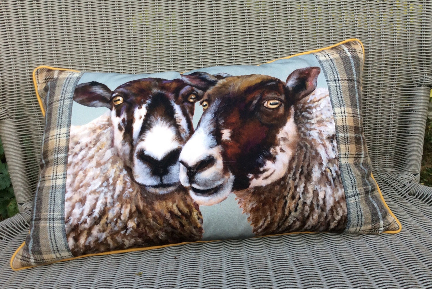 Sheep cushion Plaid sheep pillow Wool check cushion Black Etsy