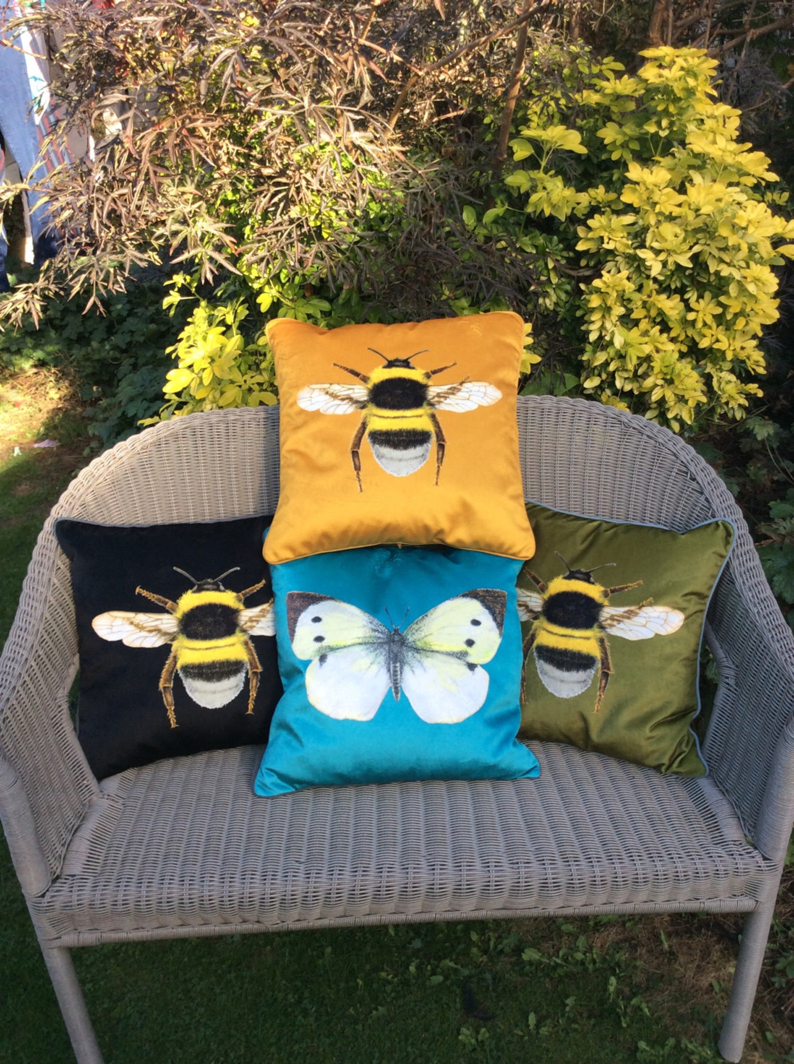 Velvet Bee Cushion Turquoise Velvet and Tweed Bee Pillow Etsy UK