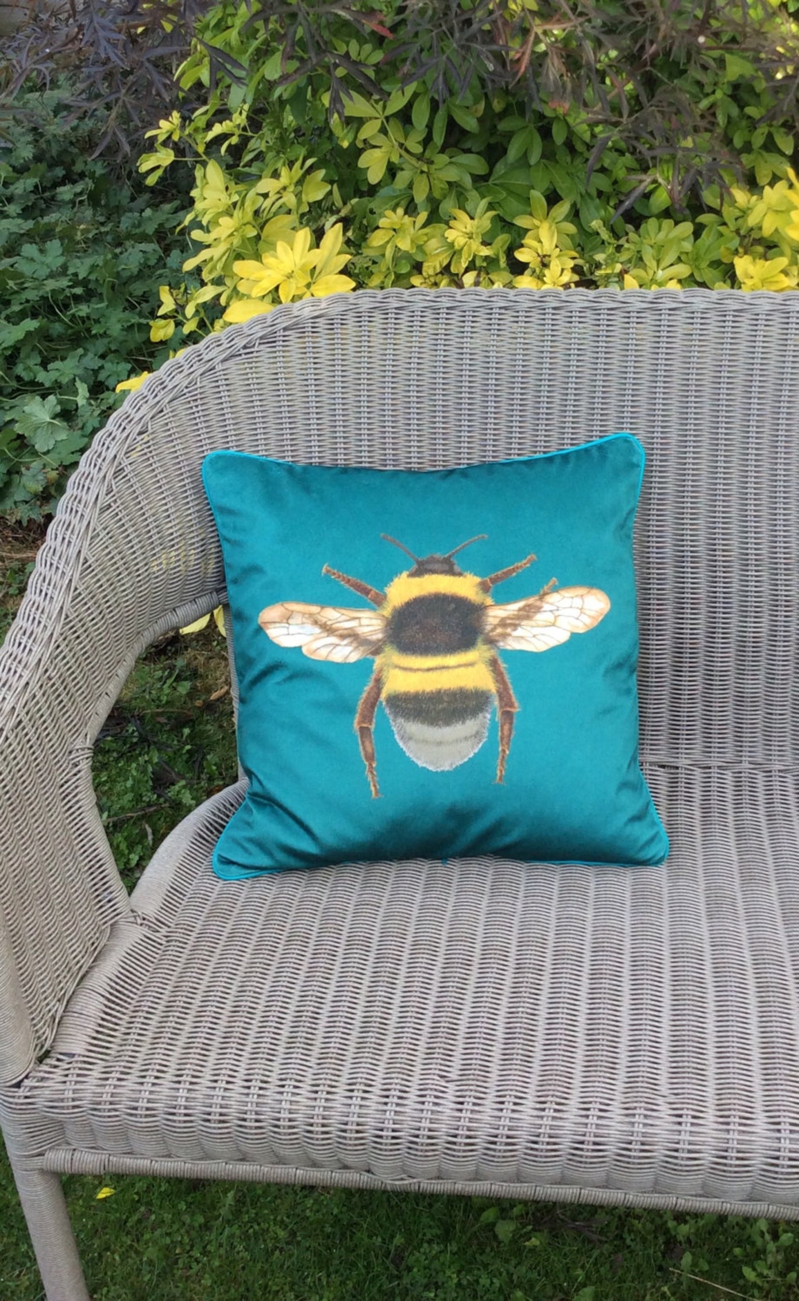 Velvet Bee Cushion Turquoise Velvet and Tweed Bee Pillow Etsy UK