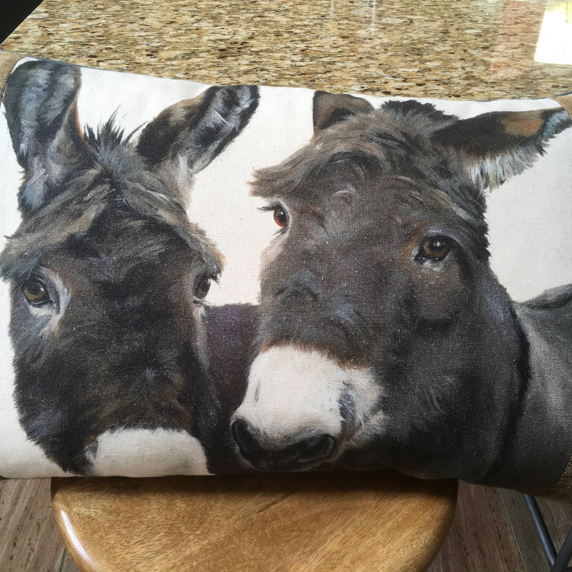 Donkey cushion Pair of grey Donkeys pillow Oblong plaid wool Etsy