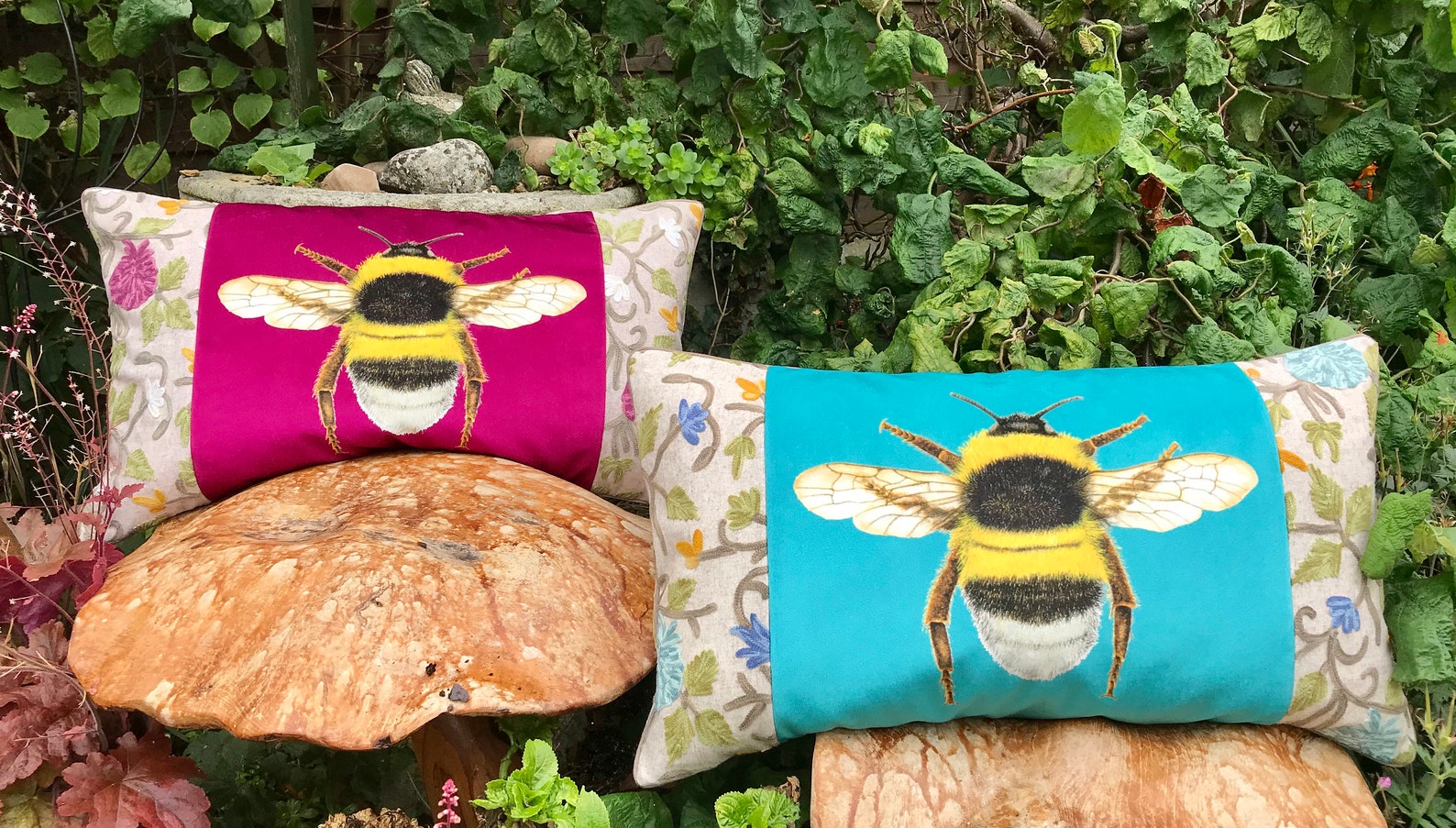 Velvet Bee Cushion Tapestry Bee Pillow Turquoise Crewelwork Etsy