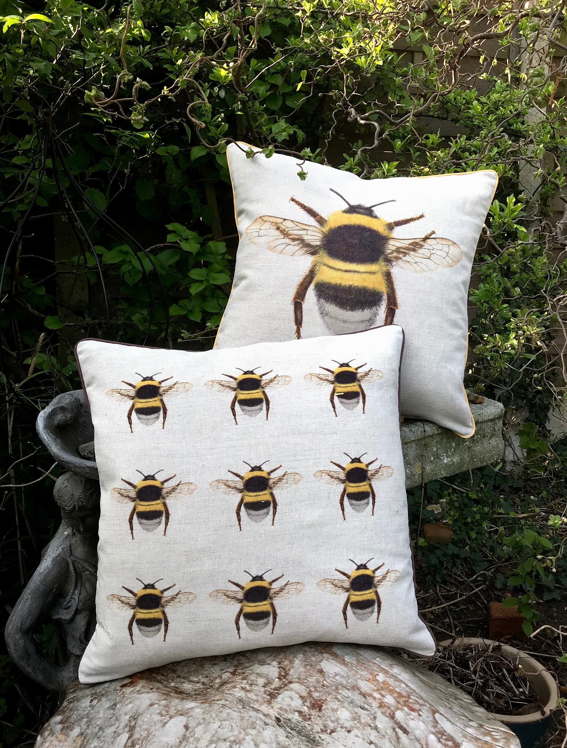 Bee linen floral square cushion cover Bumblebee accent Pillow | Etsy