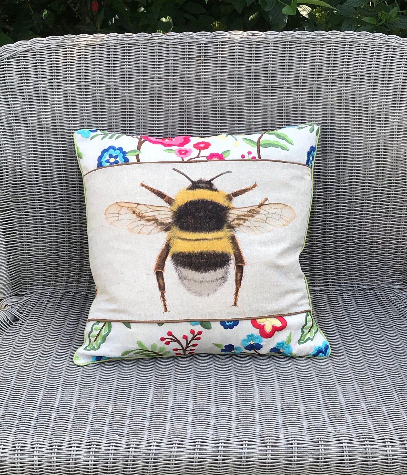 Embroidered Bee cushion cover Floral Bee piped linen Pillow Etsy