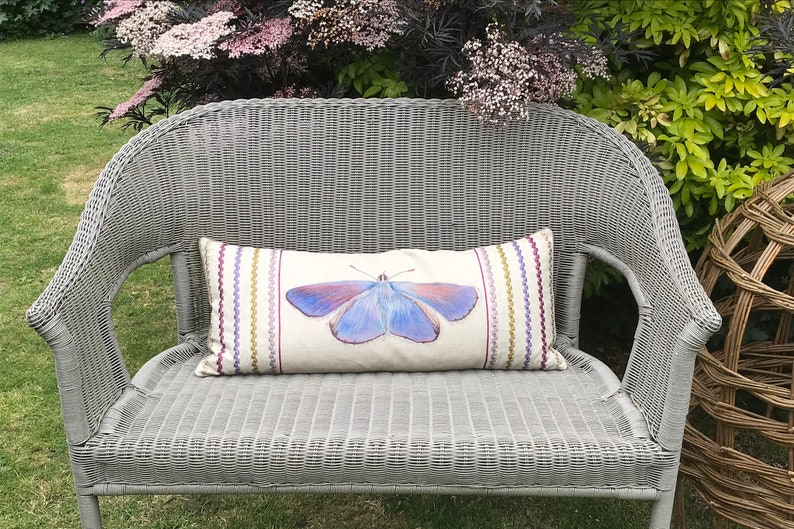 Embroidery Butterfly Extra Long Bolster Cushion British Blue Etsy