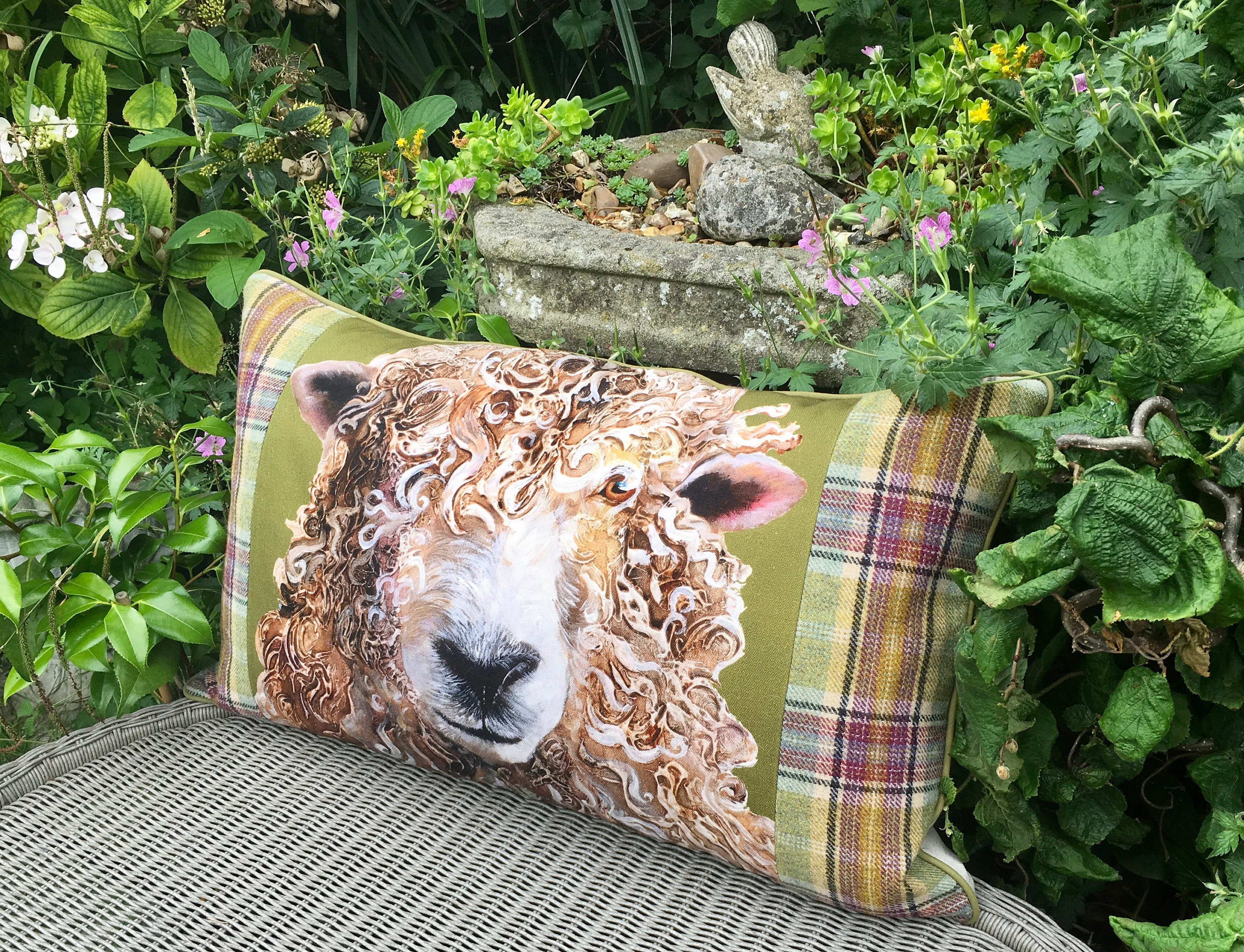 Large Tartan Sheep cushion Woolly sheep plaid pillow Green Etsy