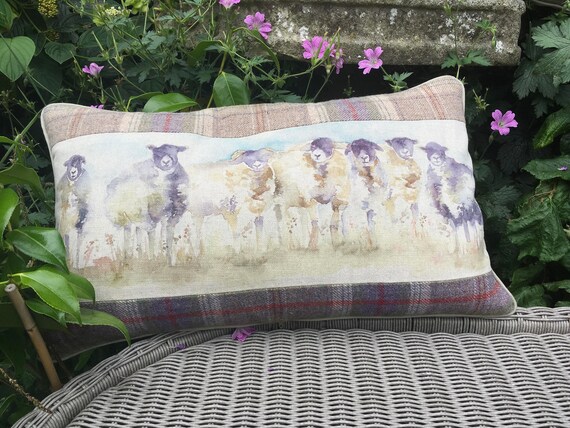 Tweed sheep cushion Flock of sheep Custom Tweed Bolster Pillow | Bolster