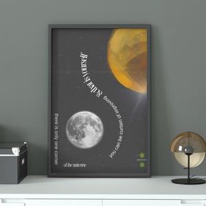 Lámina con cita celestial, arte mural de la luna y el sol, póster espacial inspirador (descarga digital)