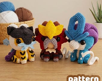 Legendarisk hundtrio Amigurumi Virkmönster PDF-paket, Digital nedladdning, Vincrafty, Amerikanska villkor