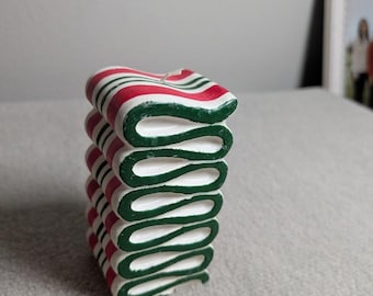 Vintage 2010 Avon Peppermint Ribbon Candy Candle Christmas Decor Red Green White