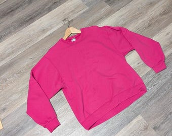 Vintage Jerzees Sweatshirt Crewneck Mens Large Pink Blank Raglan Made USA 80s