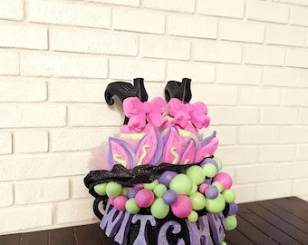 Whimsical Witch Boots Halloween Centerpiece | Pink Purple Spooky Season Decor