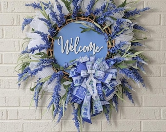 Corona de bienvenida de Bluebonnet: decoración floral tejana para la puerta principal (todo el año)