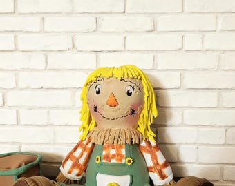 Handcrafted Girl Scarecrow Wreath Attachment | Sunflower Autumn Farmhouse Decor