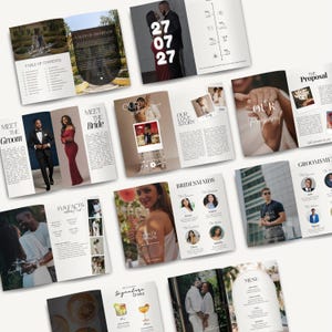 Wedding Day Magazine Template | Wedding Program | Canva Template | Wedding Booklet | Seating Chart, Fun Facts, Menu Template