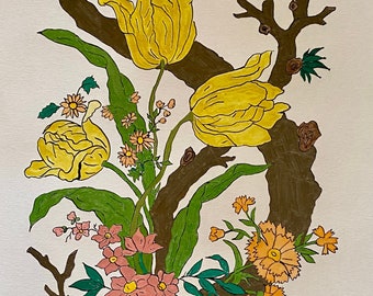 Trois tulipes jaunes - Art original