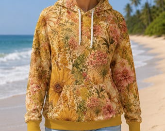 Sonnenblume Blumen Hoodie, Vintage botanischer Pullover, Cottagecore Garten Sweatshirt