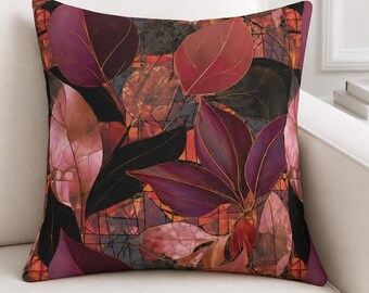 Modern Botanical Pillow Cover, Burgundy Pink Floral Throw Pillow, Decorative Accent