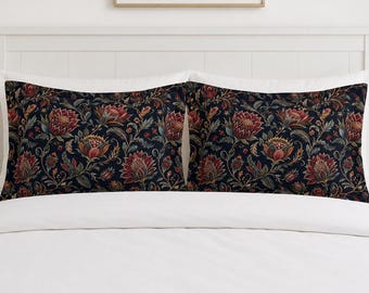Dark Floral Botanical Pillow Sham, Moody Vintage Tapestry Bedding Collection