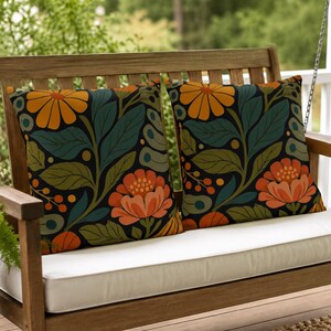 Volkskunst Blumen Outdoor Kissen | Skandinavischer Botanischer Garten Kissen