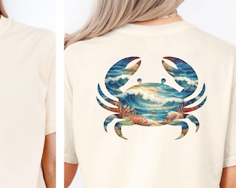 Comfort Colors Crab Graphic Tee, Coastal Beach Back Print Summer Shirt