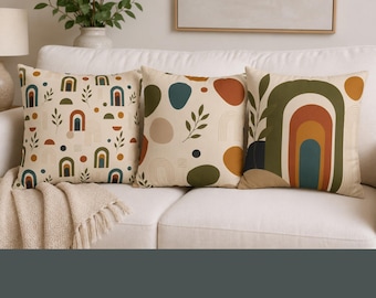 Sculptural Arches Throw Pillows | Mid Century Modern Boho Geometric Bedding