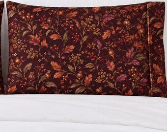 Dark Autumn Floral Pillowcase, Moody Vintage Flowers, Burgundy Rust Fall Decor