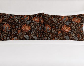 Dark Botanical Floral Pillow Sham, Vintage Bedding Collection, Maximalist Style