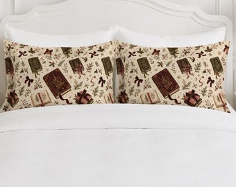 Christmas Book Pillow Sham, Vintage Literary Holiday Bedding Collection