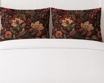 Dark Floral Botanical Pillow Sham, Vintage Tapestry Cottage Decor Bedding