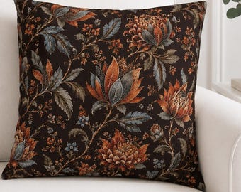 Dark Botanical Floral Throw Pillow Cover, Vintage Bedding Collection, Maximalist Style