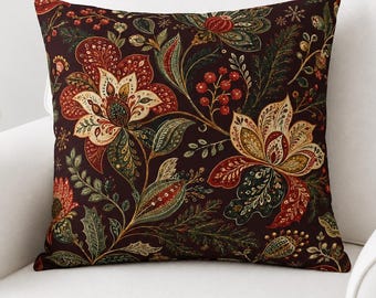 Dark Floral Botanical Pillow Sham, Vintage Tapestry Cottage Decor Bedding