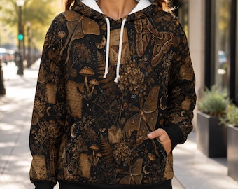 Dark Academia Moth Hoodie, Botanischer Gothic Woodland Pullover, Celestial Nature Sweatshirt