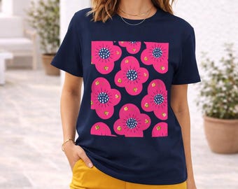 Bold Floral Graphic Tee: Maximalist Summer Top, Dopamine Dressing Shirt