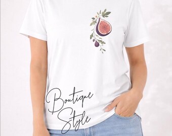 Minimalist Fig Botanical T-Shirt, Women’s Maple Tee, Mediterranean, Feminine Graphic Top
