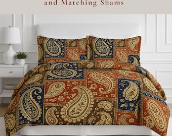 Paisley Faux Patchwork Duvet Cover: Vintage Textile Style Boho Bedding