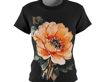 Camiseta con estampado floral en acuarela, camiseta con estampado botánico de peonías, estilo cottagecore femenino.