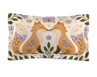 Folk Art Fox Pillow Sham: Cottagecore Woodland Floral Bedding Cover