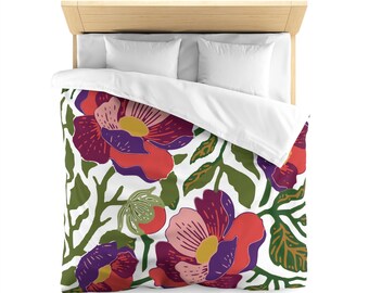 Modern Floral Duvet Cover: Bold Botanical Print, Statement Bedding, 100% Polyester Microfiber