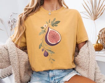 Botanical Fig Graphic Tee, Comfort Colors Fruit Illustration, Boho Nature Shirt