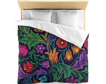 Moody Floral Duvet Cover, Botanical Bedding, Maximalist Bedroom Decor, 100% Polyester Microfiber