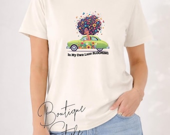 In My Own Lane Blooming Shirt Women's Maple Tee AS Colour 4001 Fitted Tee Retro Floral Car Graphic Tee Boho Aesthetic T Shirt Gift for Her