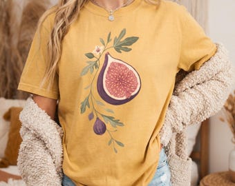 Botanical Fig Graphic Tee, Comfort Colors Fruit Illustration, Boho Nature Shirt