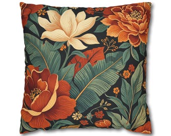 Cojín decorativo floral con estampado melancólico, cojín botánico tropical, decoración vintage maximalista para el hogar.