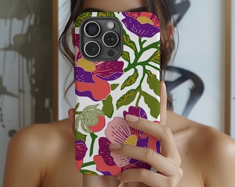 Mutige Blumen Handyhülle, Abstrakte Blume iPhone Hülle, Bunte Botanische Handyhülle, Moderne Blumenästhetische Hülle, helle Sommer iPhone Hülle