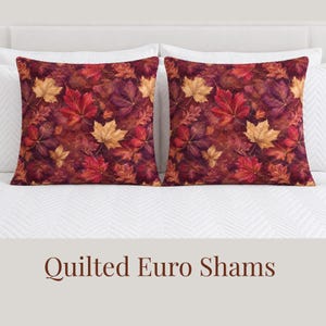Autumn Maple Leaves Quilted Pillow Shams, Rustic Botanical Fall Bedding
