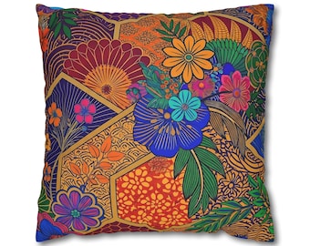 Funda de almohada floral maximalista, cojín decorativo botánico bohemio, decoración ecléctica para el hogar.