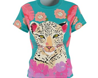 Camiseta con estampado floral de leopardo, camiseta de mujer con mensaje llamativo.