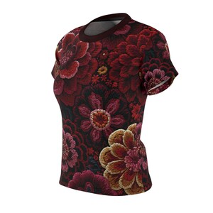 Women's Vintage Botanical Floral Print T-Shirt, Dark Garden Crew Neck Tee image 4